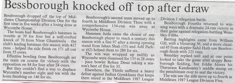 Bessborough knocked off top after draw